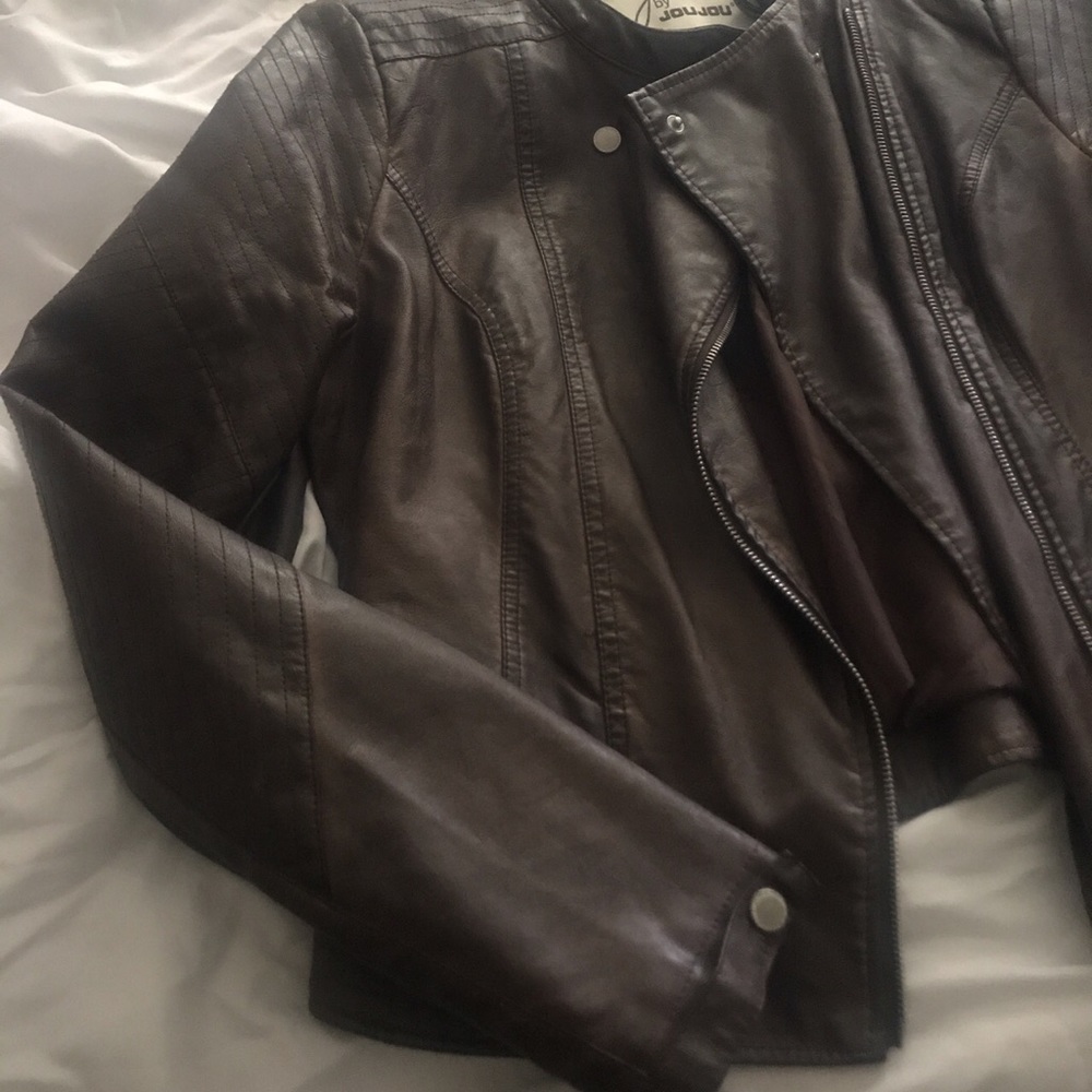 Pleather Brown Jacket Super Cute - image 2